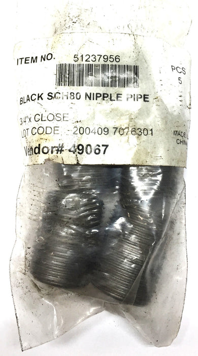 Unbranded 3/4" x CLOSE SCH80 Black Nipple Pipe [Lot of 5] NOS