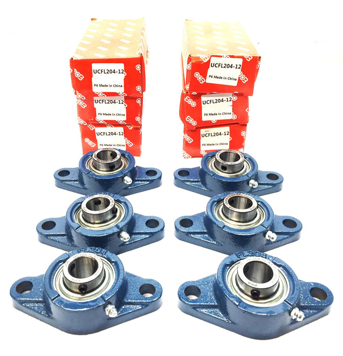 EGO 2-Bolt Pillow Block Bearing UCFL204-12 (UC204-12R3P6) [Lot of 6] NOS