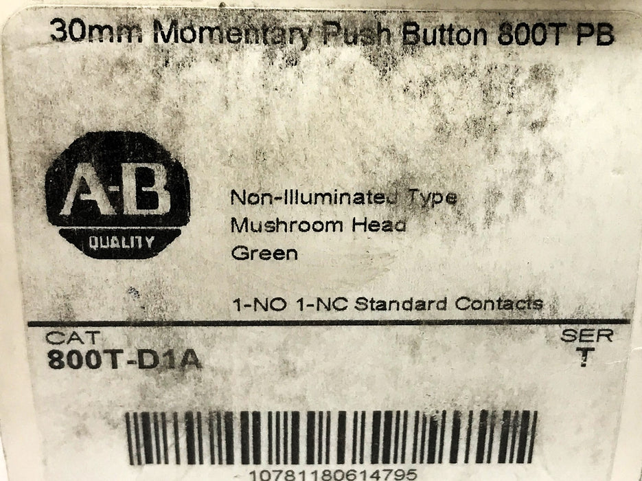 Allen-Bradley Mushroom head Push Button Switch 800T-D1A NOS