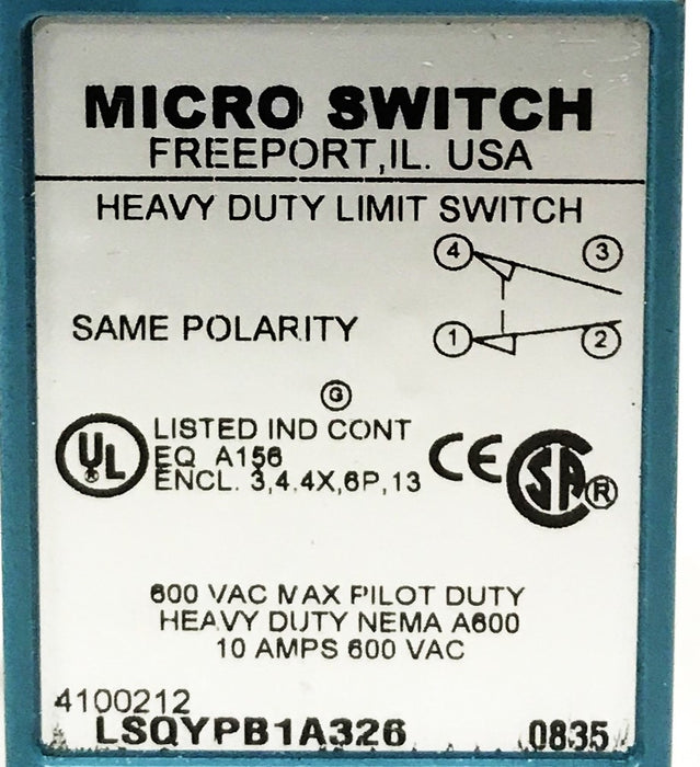 Honeywell Micro Switch Limit Switch LSQYPB1A326 USED
