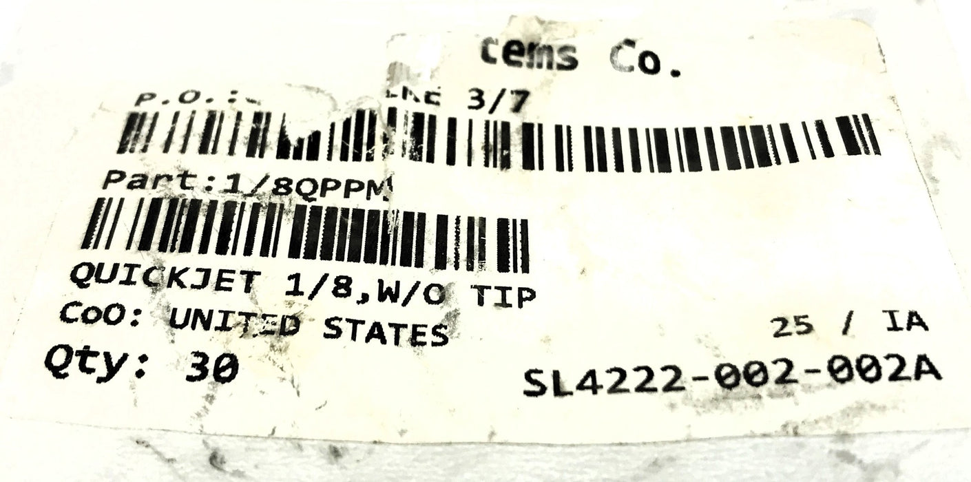 Spraying Systems Pack of (30) 1/8" Quickjet Nozzle W/out Tips 1/8QPPM NOS