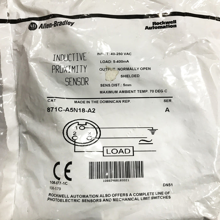 Allen-Bradley Inductive Proximity Sensor 871C-A5N18-A2 NOS