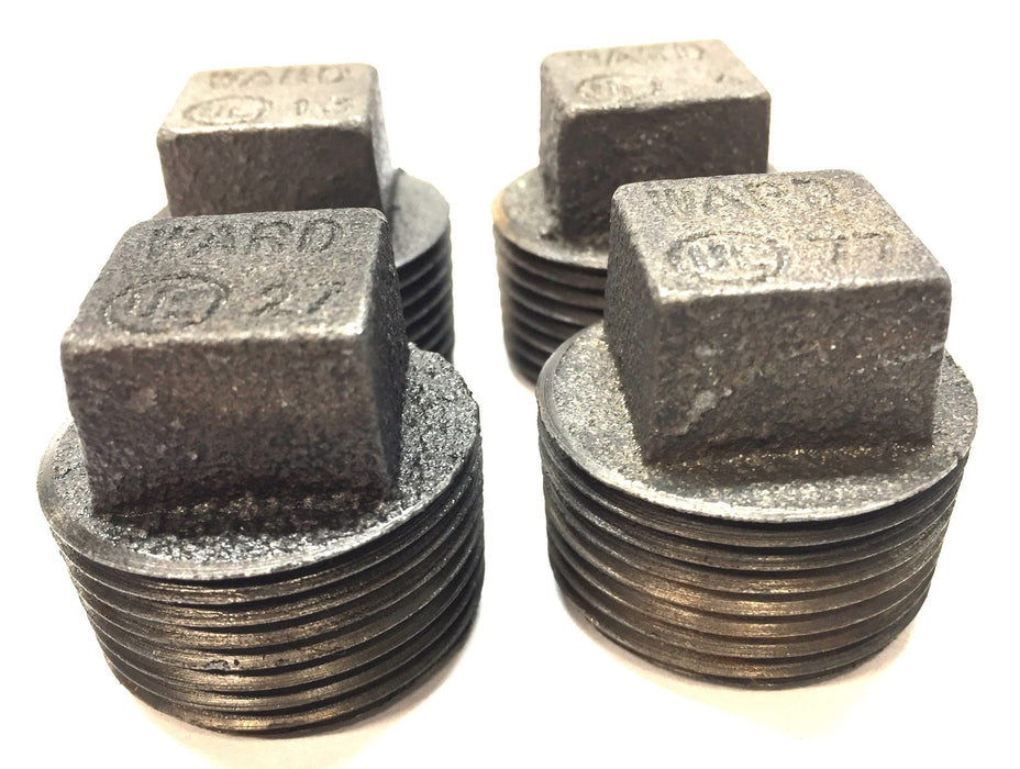 Ward 1-1/4" Malleable Square Head Pipe Cap [Lot of 4] NOS