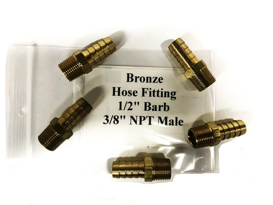 Unbranded 1/2 inch Barb x 3/8 inch NPT Male Straight Hose Fitting [Lot of 5] NOS