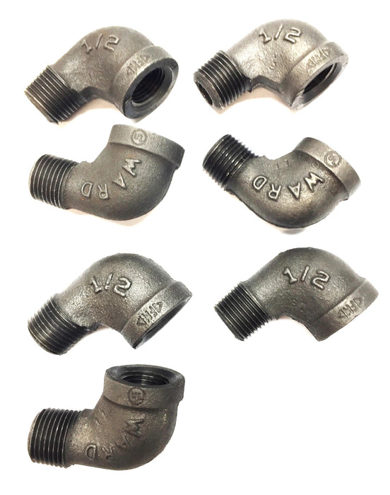 Ward Manufacturing 1/2" Black Pipe 90-Degree Elbow Pipe Fitting [Lot of 7] NOS
