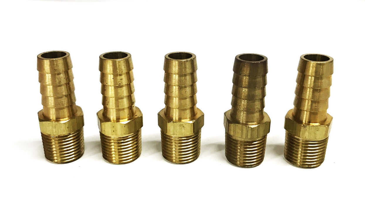 Unbranded 1/2 inch Barb x 3/8 inch NPT Male Straight Hose Fitting [Lot of 5] NOS