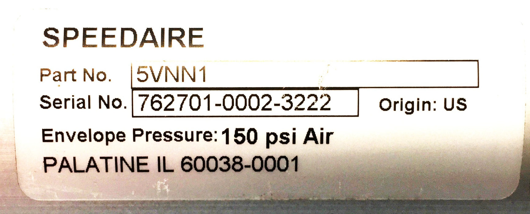 Speedaire Pneumatic Cylinder 5VNN1 NOS
