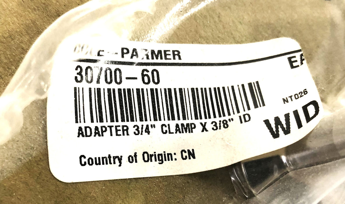 Cole Parmer 3/4 Inch Clamp Adapter 3/8 Inch ID 30700-60 NOS