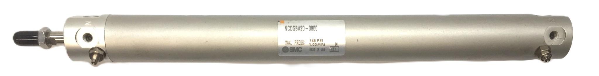 SMC 145 Psi/1.00 Mpa Pneumatic Cylinder NCDGBA20-0800 USED