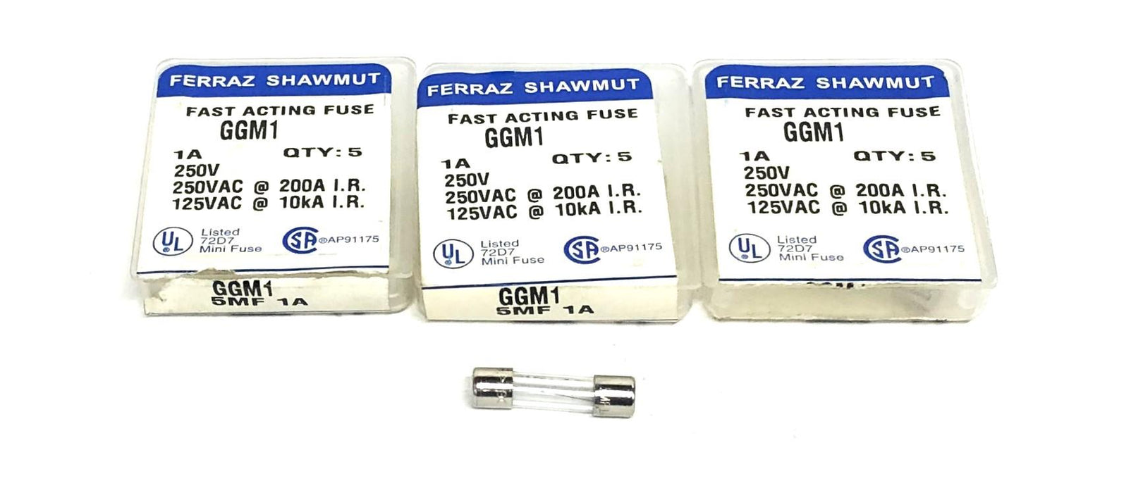 Ferraz Shawmut 1A 250V Set Of 5 Fast Acting Fuses GGM1 [Lot of 3] NOS