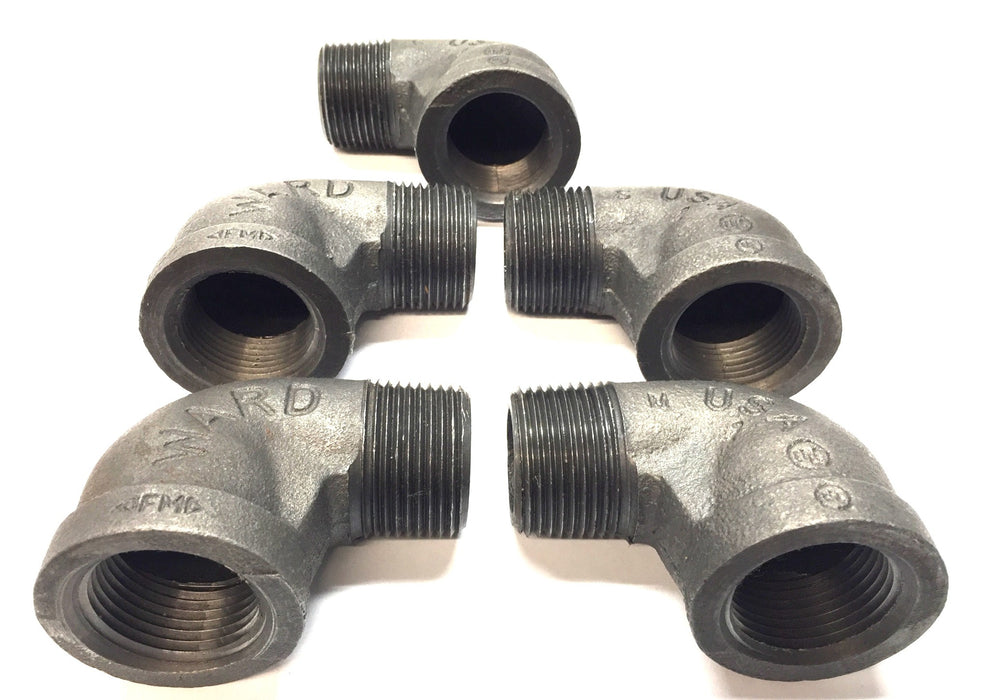 Ward 1" Black Malleable Iron Pipe Fitting Threaded 90-Degree Elbow [Lot of 5]NOS