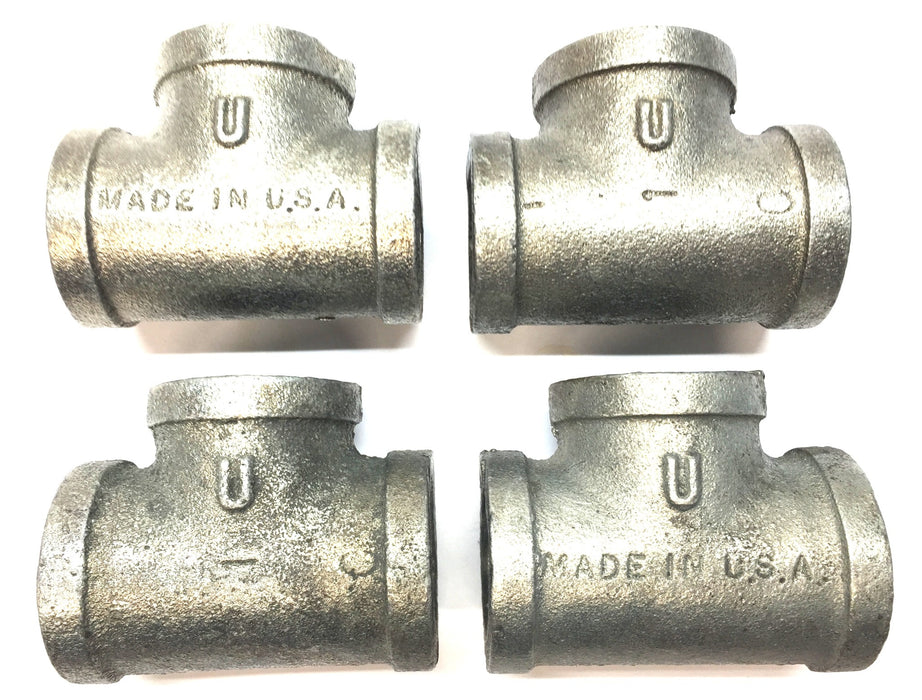 Unbranded 1-1/4" Galvanized Iron Reducing Tee Fitting [Lot of 4] NOS
