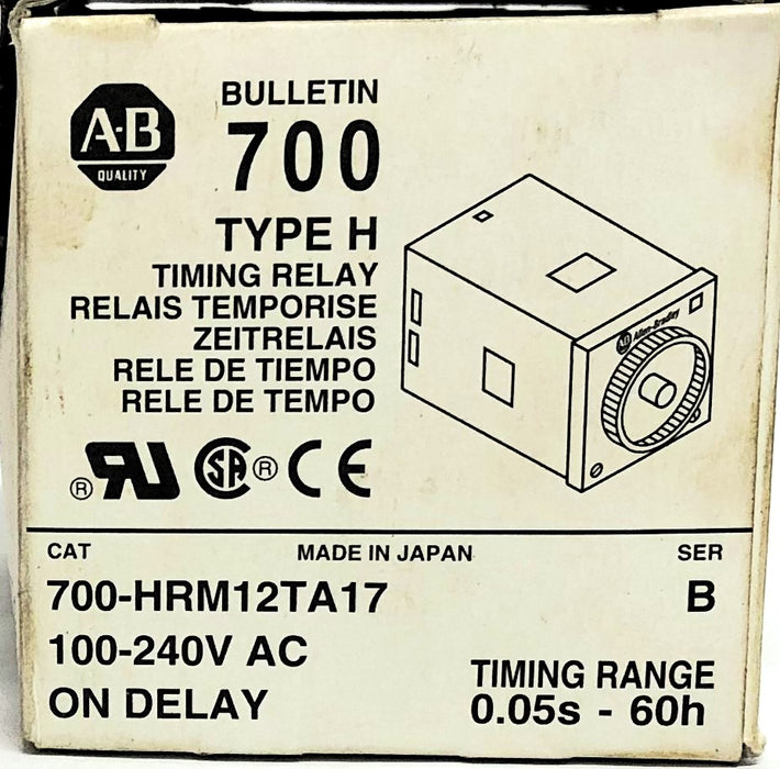 Allen-Bradley Type H 100-240VAC Series B On Delay Timing Relay 700-HRM12TA17 NOS