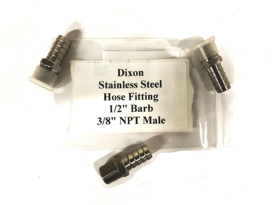 Dixon Stainless Steel 1/2 inch Barb x 3/8 NPT Hose Fitting RN43 [Lot of 3] NOS
