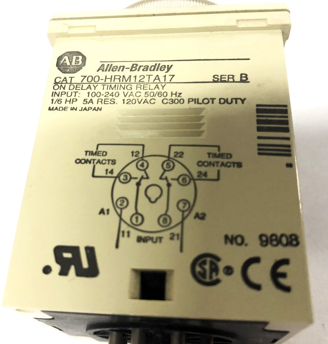 Allen-Bradley Type H 100-240VAC Series B On Delay Timing Relay 700-HRM12TA17 NOS
