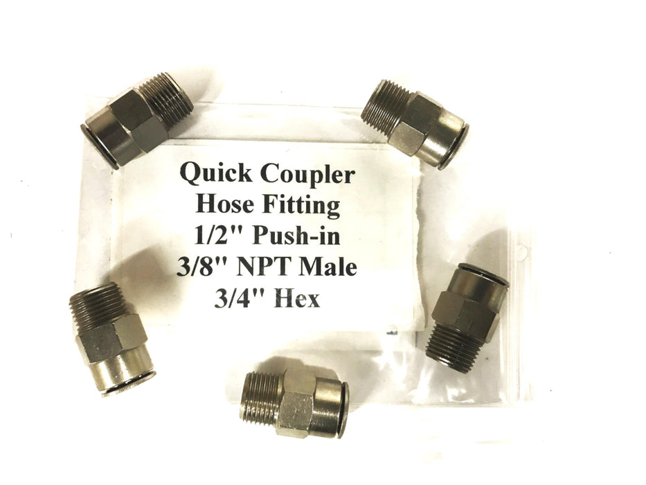 Unbranded 1/2 inch Push-in x 3/8 inch NPT Quick Hose Coupling [Lot of 5] NOS