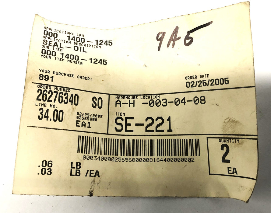 Unbranded Oil Seal 1400-1245 [Lot of 2] NOS