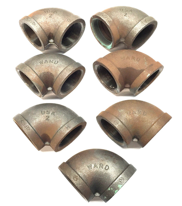 Ward 2" NPT 90-Degree Malleable Cast Iron Elbow [Lot of 7] USED
