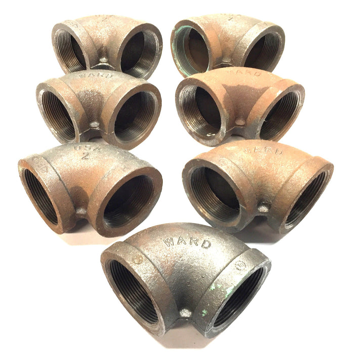 Ward 2" NPT 90-Degree Malleable Cast Iron Elbow [Lot of 7] USED