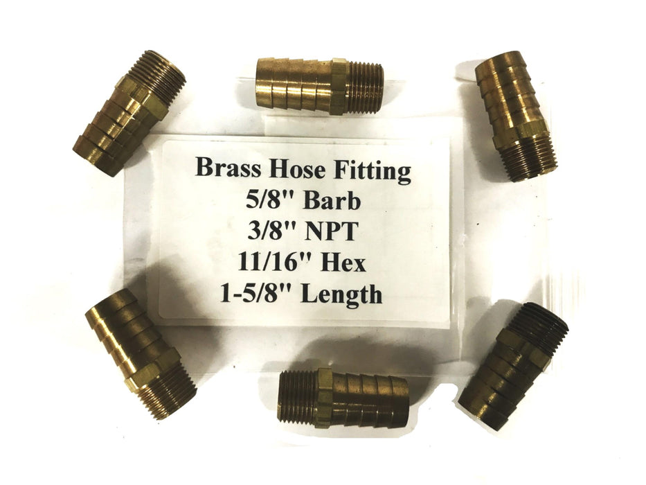 Unbranded 5/8 inch Barb x 3/8 Inch NPT Brass Hose Fitting [Lot of 6] NOS