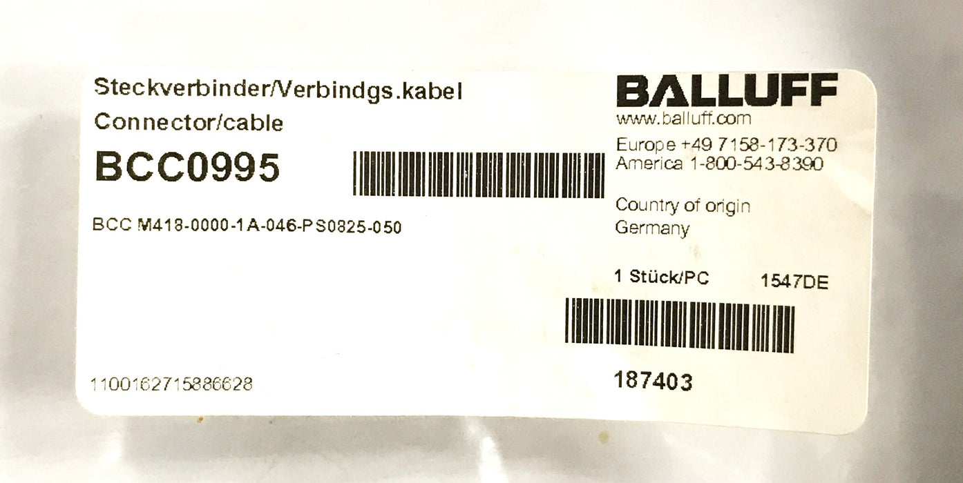 Balluff Connector Cable BCC-M418-0000-1A-046-PS0825-050 NOS
