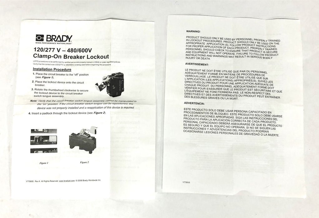 Brady 277V No-Hole Circuit Breaker Lock-Out 65396 [Lot of 2] NOS
