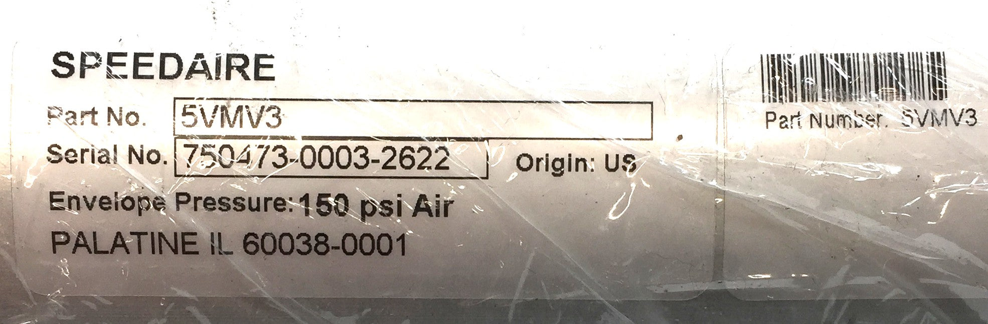 Speedaire Aluminum 2-1/2" Bore Air Cylinder with 5" Stroke 5VMV3 NOS