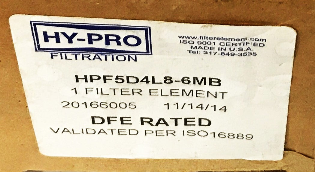 HY-PRO Hydraulic Filter Element HPF5D4L8-6MB NOS