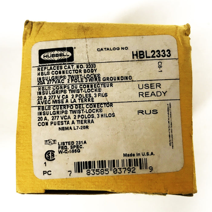 Hubbell Twist-Lock AC Connector HBL2333 NOS