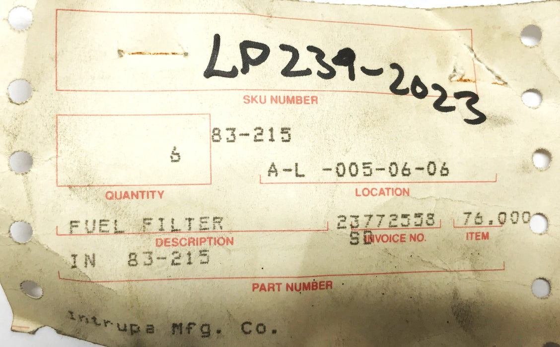 Intrupa Forklift Fuel Filter 83-215 [Lot of 3] NOS