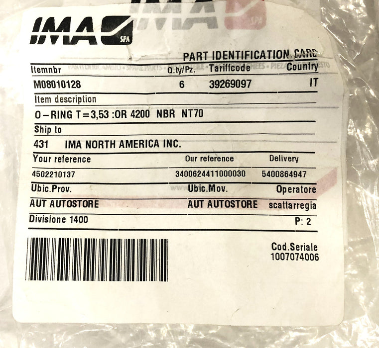 IMA T=3,53 O-Ring 4200 NBR NT70 [Lot of 6] NOS