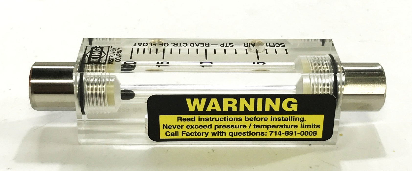 King Instruments 7510 Series Acrylic Tube Flowmeter 7510312A07 NOS