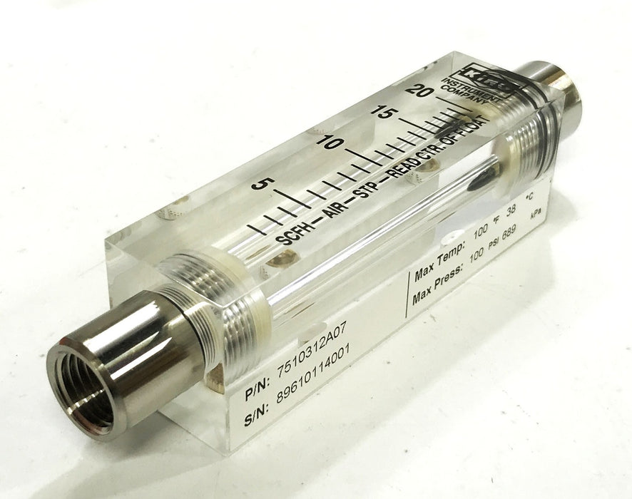 King Instruments 7510 Series Acrylic Tube Flowmeter 7510312A07 NOS