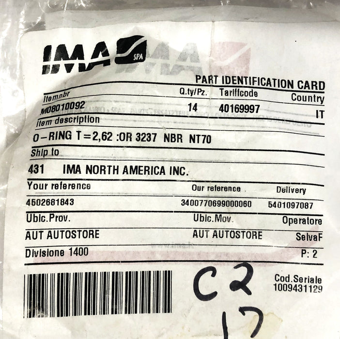 IMA T=2,62 O-Ring 3237 NBR NT70 [Lot of 9] NOS