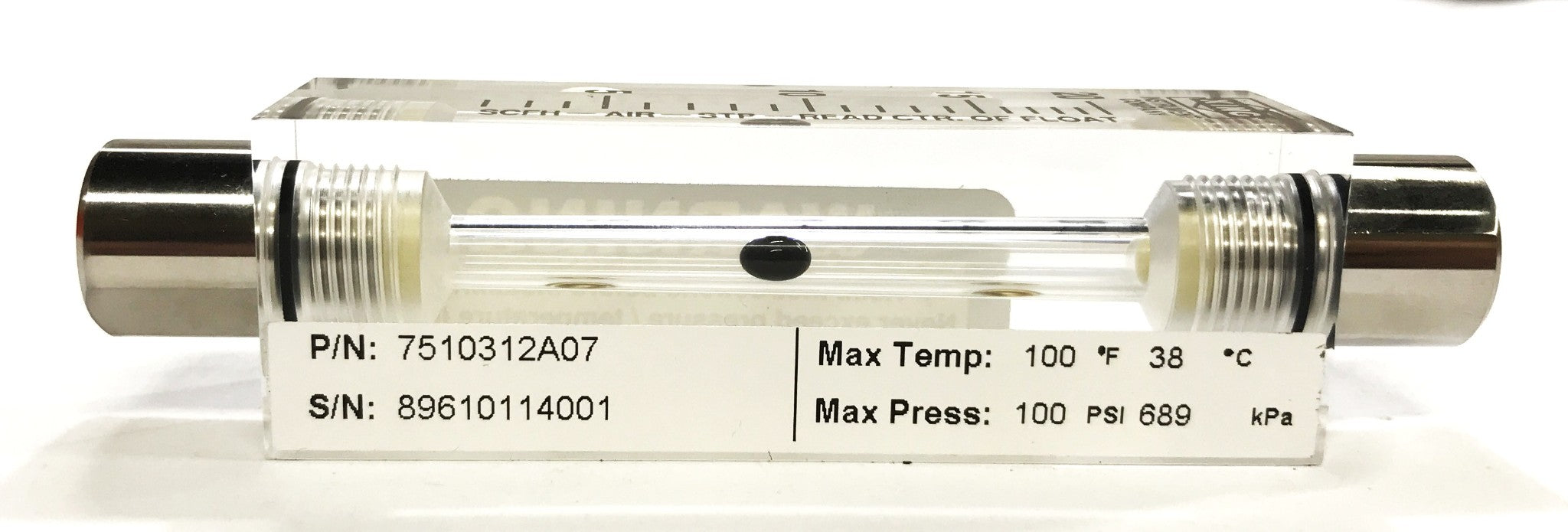 King Instruments 7510 Series Acrylic Tube Flowmeter 7510312A07 NOS