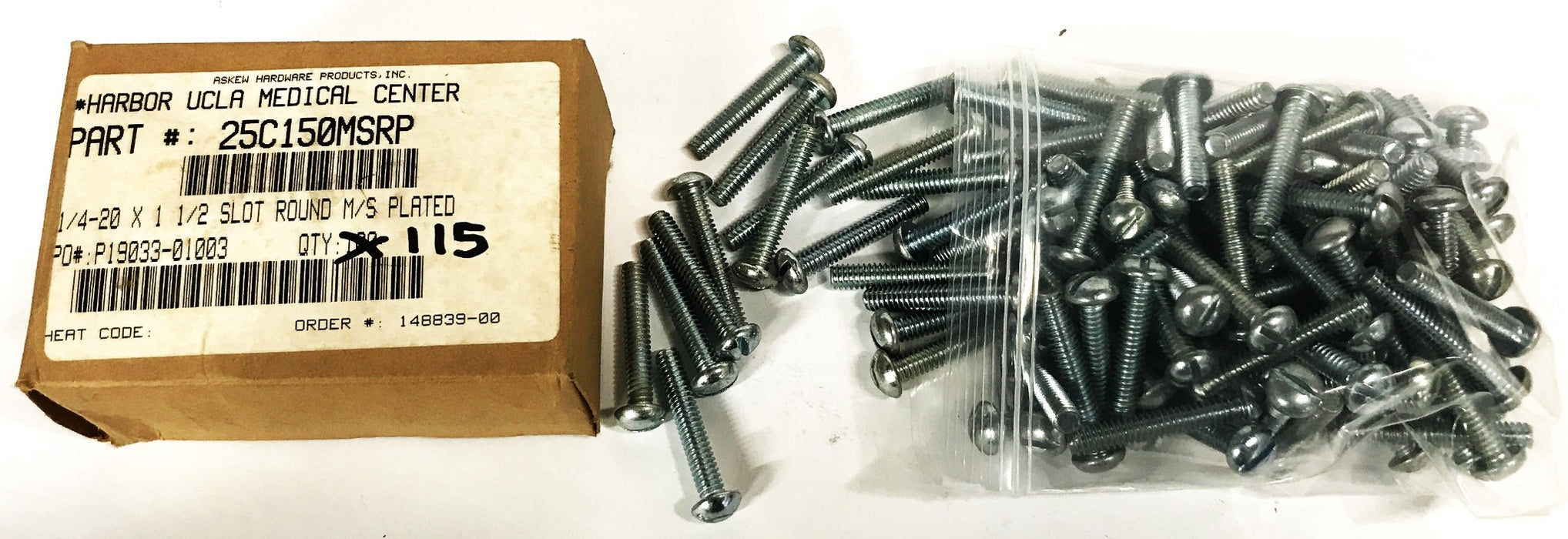 Askew Hardware 1/4-20 x 1-1/2 inch Slotted Round Head Screws [Lot of 115] NOS