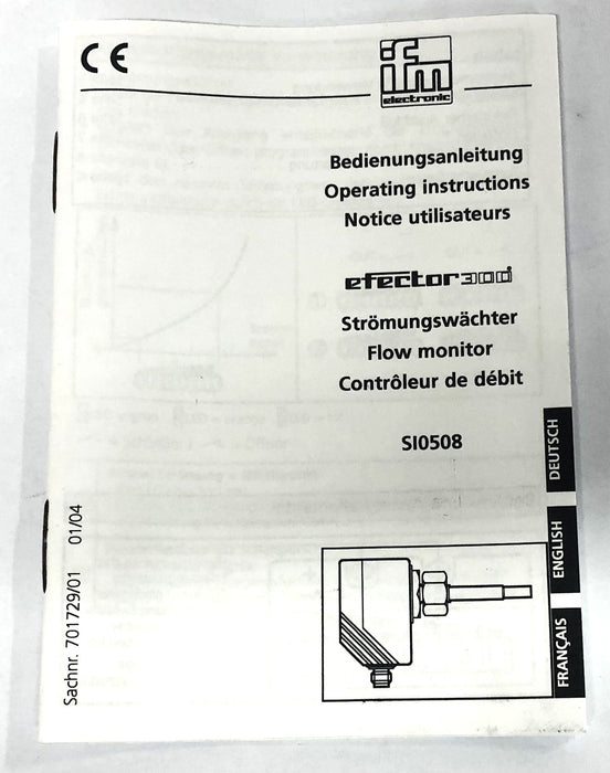 Efector300 Flow Monitor With E40107 Fitting SI8518 (SI0508) NOS