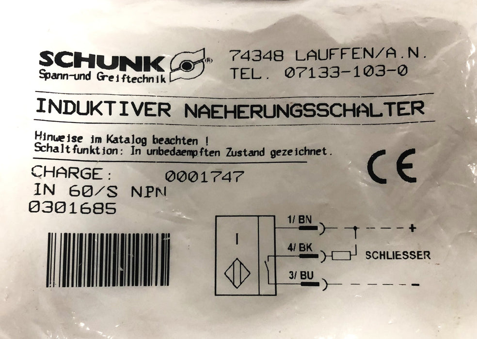 Schunk 0301685 Proximity Sensor 0001747 NOS
