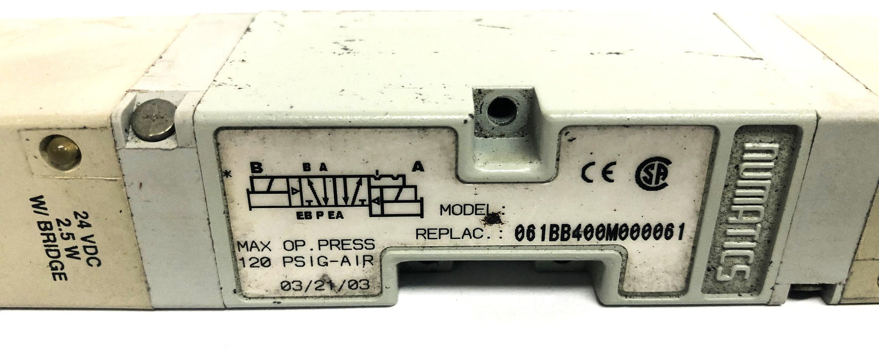 Numatics Solenoid Valve No Hardware 061BB400M000061 USED