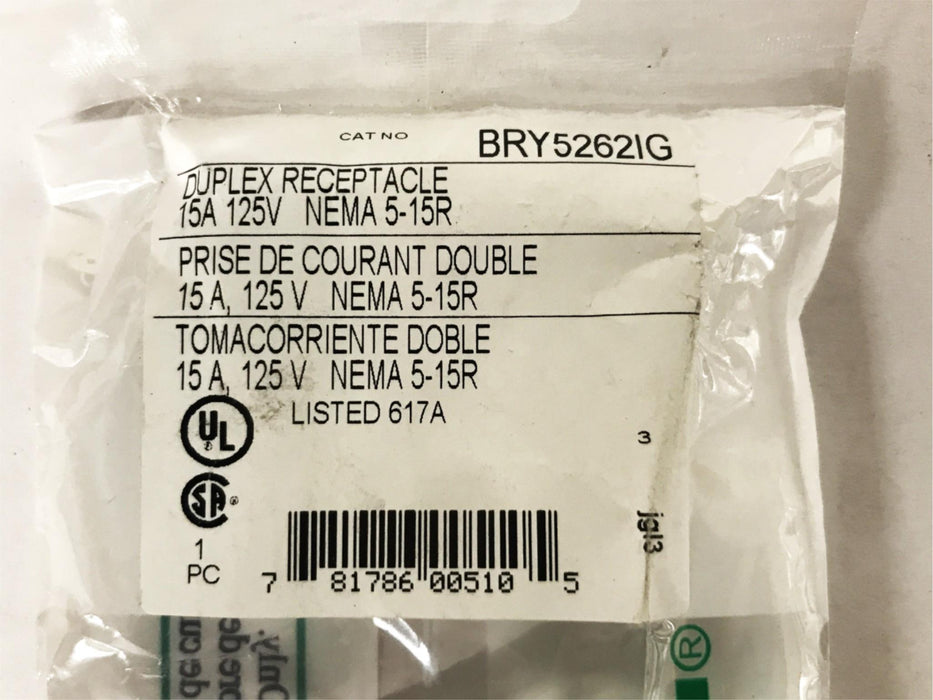 Bryant Orange 15A 125V Duplex Receptacle BRY5262IG [Lot of 2] NOS