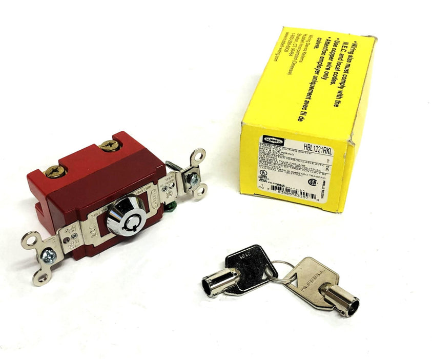 Hubbell 20A 120-277VAC Single Pole Barrel Key Locking Switch HBL1221RKL NOS
