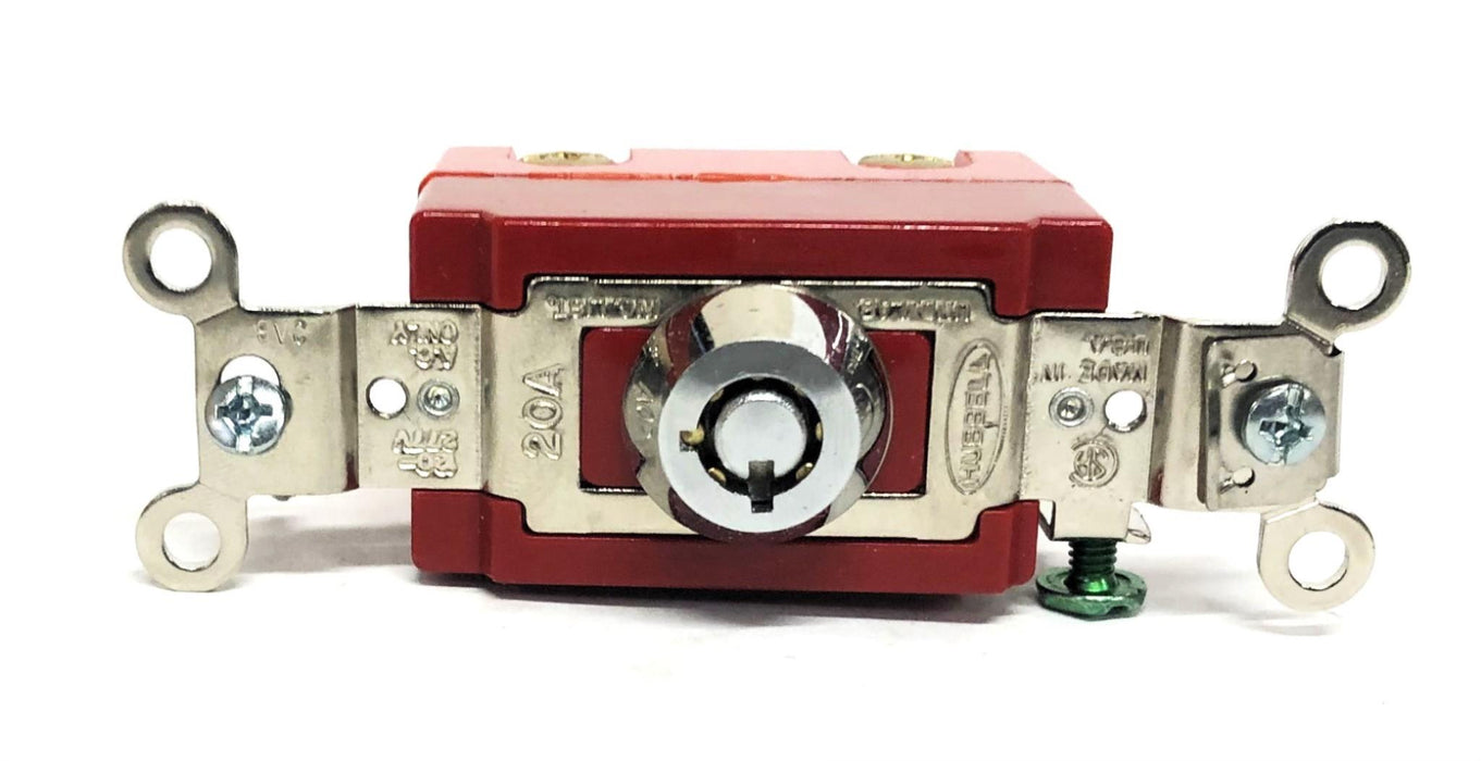 Hubbell 20A 120-277VAC Single Pole Barrel Key Locking Switch HBL1221RKL NOS
