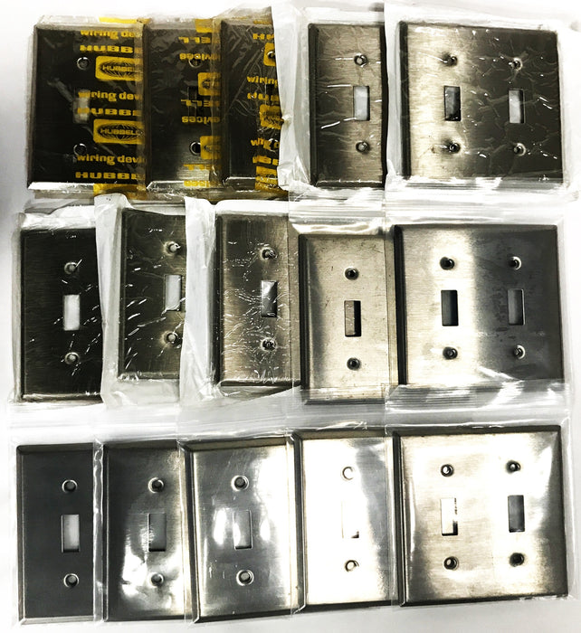 Leviton Stainless Steel 2-Gang 2-Switch Wall Plate 104-84009-40 [Lot of 15] NOS