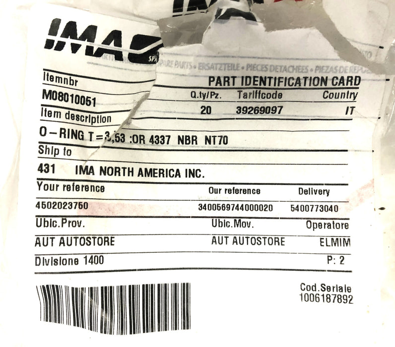 IMA T=3,53 O-Ring 4337 NBR NT70 [Lot of 18] NOS