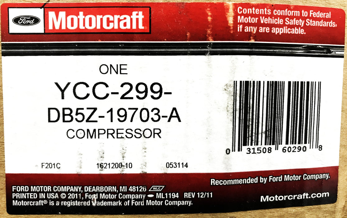 Motorcraft A/C Compressor with Clutch YCC-299 NOS