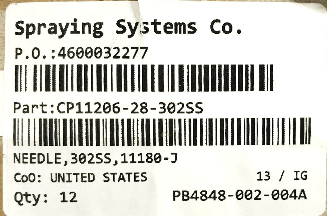 Spraying Systems Co. Needle 302SS-11180-J [Lot of 12] NOS