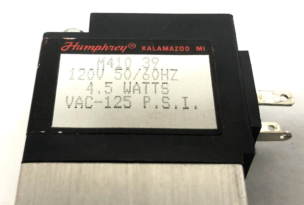 Humphrey 120V 50/60Hz 4.5 Watt VAC-125 PSI Pneumatic Solenoid Valve M410-39 NOS