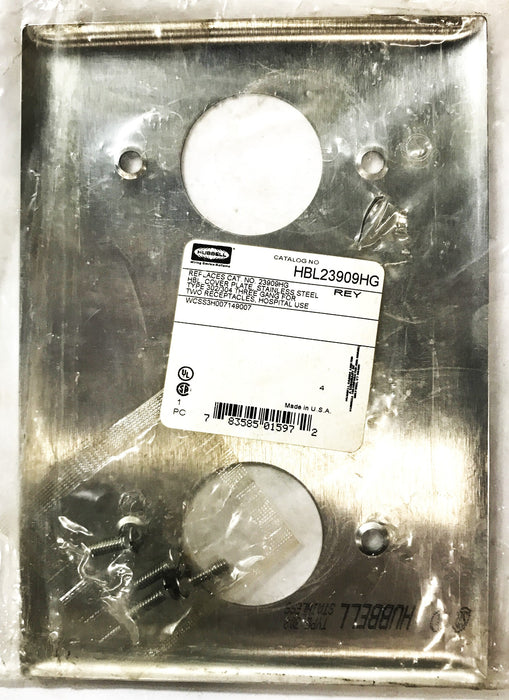 Hubbell 3-Gang 2-Hole Stainless Steel Wall Plate HBL23909HG NOS