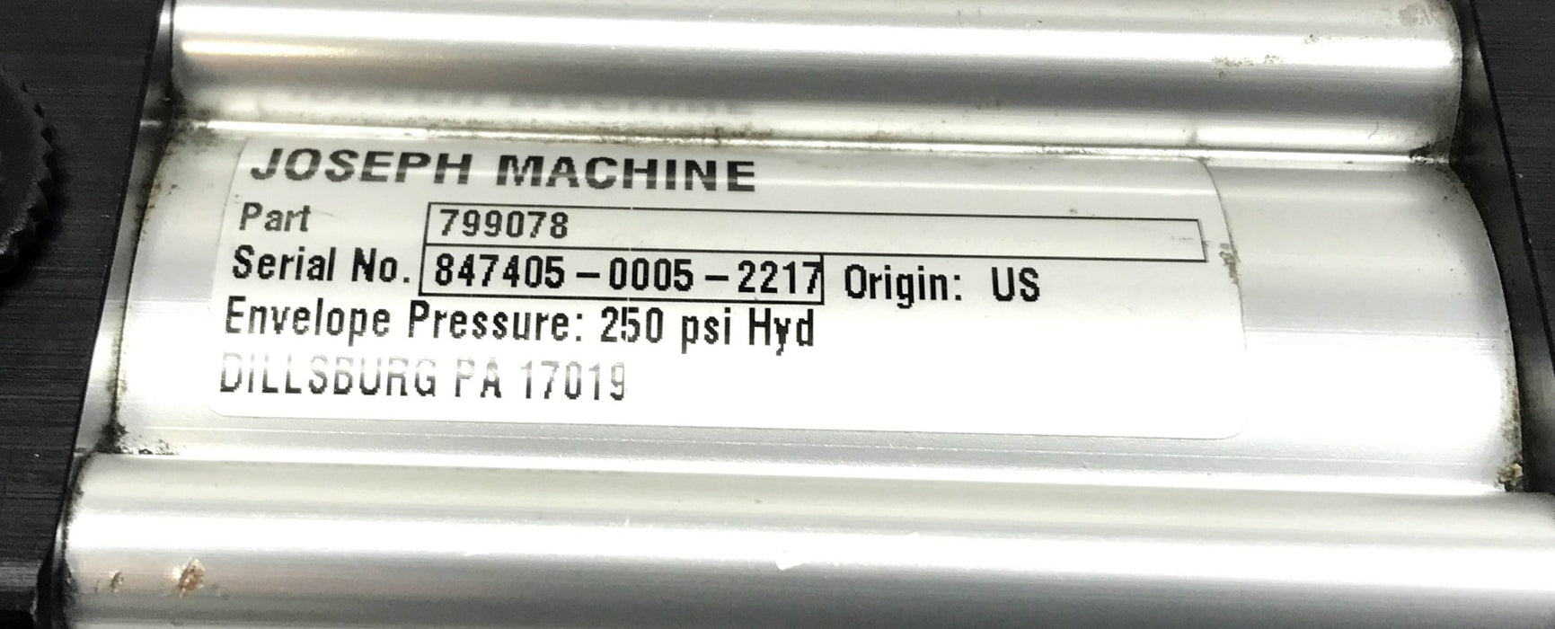 Joseph Machine 250 PSI Hydraulic Cylinder 799078 USED