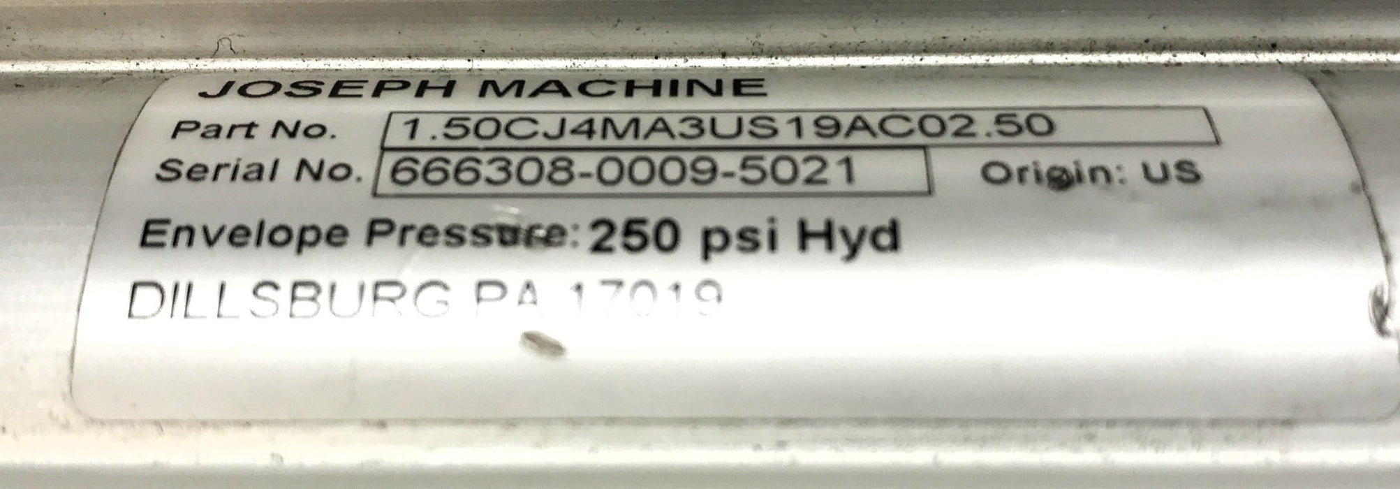 Joseph Machine 250 PSI Hydraulic Cylinder 1.50CJ4MA3US19AC02.50 USED